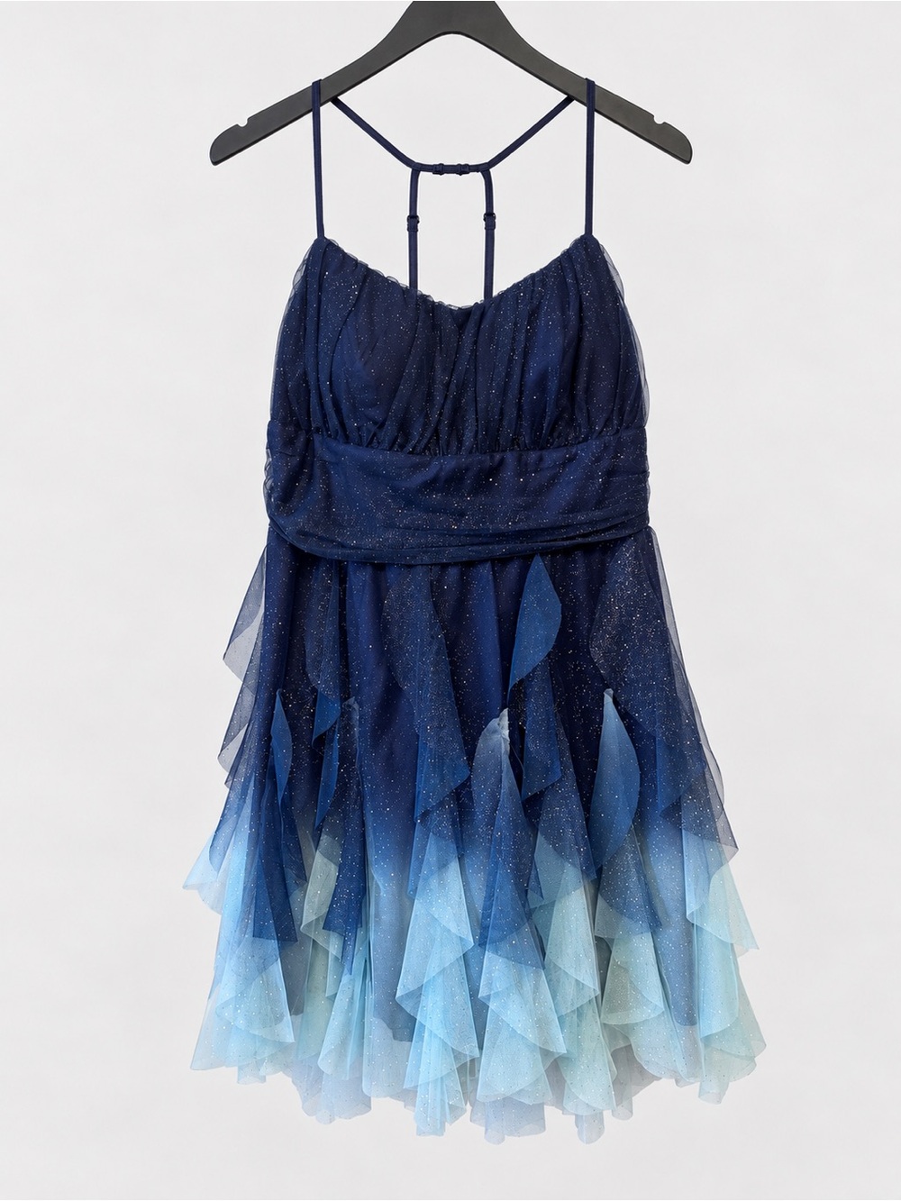 Pear Culture Dress Juniors 16/17 Blue Ombre Glitter Tulle Ruffle Lace Up